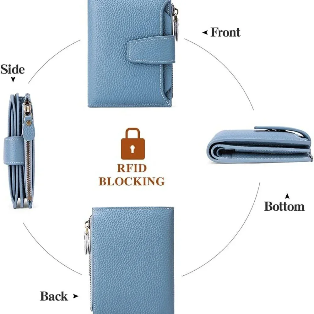Leather RFID Wallet for Women Bifold Compact Small Purse with Card Slots